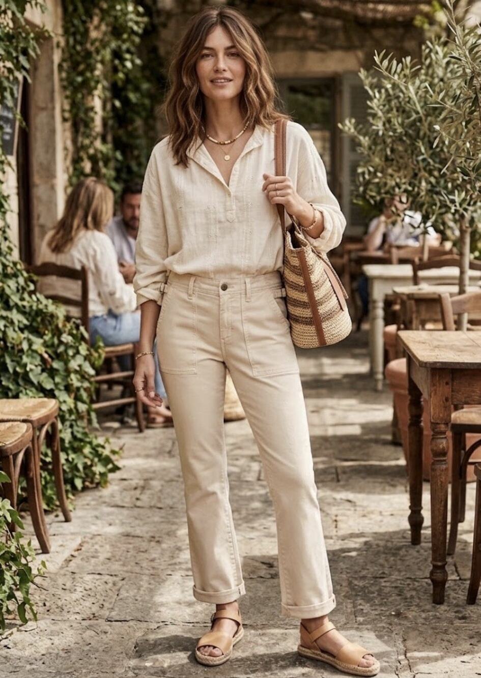 Anthropologie Beige Cotton Utility Cargo Pants Size 27 Side Buckles Crop Flare